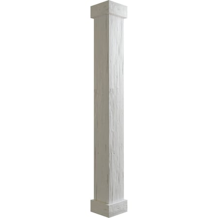 Hand Hewn Endurathane Faux Wood Non-Tapered Square Column Wrap W/Standard Capital & Base, 16W X 4'H